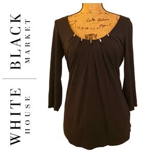 White House Black Market Black Blouse With Metal Embellishments Size S